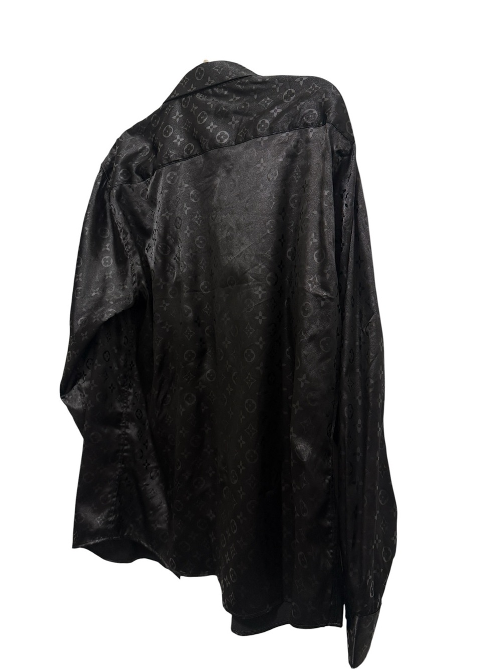 Men's Black Satin Button-Up Shirt. Copy of Louis Vuitton logo brand new. - Picture 2 of 11